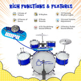 NNECW Kids Drum Keyboard Set with Stool &amp Microphone Stand-Blue