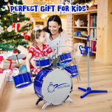 NNECW Kids Drum Keyboard Set with Stool &amp Microphone Stand-Blue