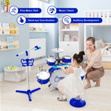NNECW Kids Drum Keyboard Set with Stool &amp Microphone Stand-Blue