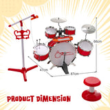 NNECW Kids Drum Keyboard Set with Stool &amp Microphone Stand-Red