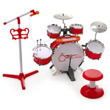NNECW Kids Drum Keyboard Set with Stool &amp Microphone Stand-Red