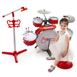 NNECW Kids Drum Keyboard Set with Stool &amp Microphone Stand-Red