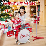 NNECW Kids Drum Keyboard Set with Stool &amp Microphone Stand-Red