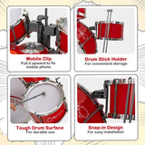 NNECW Kids Drum Keyboard Set with Stool &amp Microphone Stand-Red