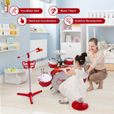 NNECW Kids Drum Keyboard Set with Stool &amp Microphone Stand-Red