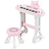 NNECW 37-Key Electronic Kids Piano with Stool & Microphone