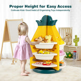 NNECW 360 Revolving Pineapple Shelf with Plastic Bins for Kids