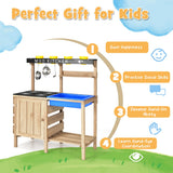 NNECW  Wood Outdoor Kids Play Kitchen Toy with Well-Stocked Kitchen Accessories for Kids
