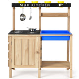 NNECW  Wood Outdoor Kids Play Kitchen Toy with Well-Stocked Kitchen Accessories for Kids