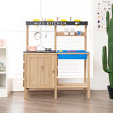 NNECW  Wood Outdoor Kids Play Kitchen Toy with Well-Stocked Kitchen Accessories for Kids