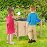 NNECW  Wood Outdoor Kids Play Kitchen Toy with Well-Stocked Kitchen Accessories for Kids