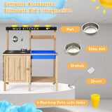 NNECW  Wood Outdoor Kids Play Kitchen Toy with Well-Stocked Kitchen Accessories for Kids