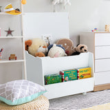 NNECW Mobile Toy Storage Organizer with Bookshelf & Wheels & Flip-top Lid