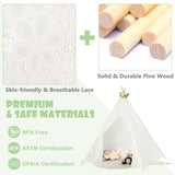 NNECW 5-Side Lace Teepee Tent with Colorful Light Strings for Children & Adults