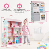 NNECW 2 in 1 Wooden Doll House and Play Kitchen with Accessories