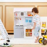NNECW 2 in 1 Wooden Doll House and Play Kitchen with Accessories