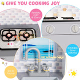 NNECW 2 in 1 Wooden Doll House and Play Kitchen with Accessories