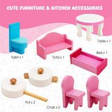 NNECW 2 in 1 Wooden Doll House and Play Kitchen with Accessories