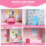 NNECW 2 in 1 Wooden Doll House and Play Kitchen with Accessories