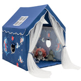 NNECW Large Kids Play Tent with Removable Padded Mat &amp Gauze Door Curtain-Blue