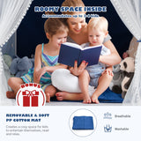 NNECW Large Kids Play Tent with Removable Padded Mat &amp Gauze Door Curtain-Blue