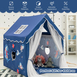 NNECW Large Kids Play Tent with Removable Padded Mat &amp Gauze Door Curtain-Blue