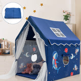 NNECW Large Kids Play Tent with Removable Padded Mat &amp Gauze Door Curtain-Blue
