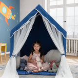 NNECW Large Kids Play Tent with Removable Padded Mat &amp Gauze Door Curtain-Blue