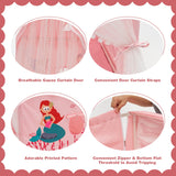 NNECW Large Kids Play Tent with Removable Padded Mat &amp Gauze Door Curtain-Pink