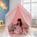 NNECW Large Kids Play Tent with Removable Padded Mat &amp Gauze Door Curtain-Pink