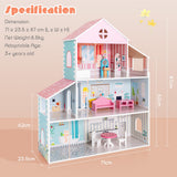 NNECW Wooden Pretend Play Doll House with Fully-Furnished Design