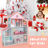 NNECW Wooden Pretend Play Doll House with Fully-Furnished Design