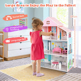 NNECW Wooden Pretend Play Doll House with Fully-Furnished Design