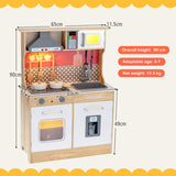 NNECW Wooden Kids Kitchen Set with Pots & Utensils & Range Hood