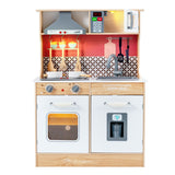 NNECW Wooden Kids Kitchen Set with Pots & Utensils & Range Hood