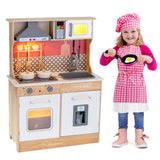 NNECW Wooden Kids Kitchen Set with Pots & Utensils & Range Hood