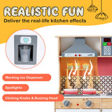 NNECW Wooden Kids Kitchen Set with Pots & Utensils & Range Hood