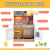 NNECW Wooden Kids Kitchen Set with Pots & Utensils & Range Hood