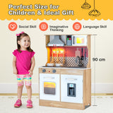 NNECW Wooden Kids Kitchen Set with Pots & Utensils & Range Hood