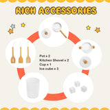 NNECW Wooden Kids Kitchen Set with Pots & Utensils & Range Hood