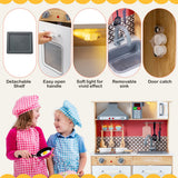 NNECW Wooden Kids Kitchen Set with Pots & Utensils & Range Hood