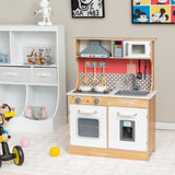 NNECW Wooden Kids Kitchen Set with Pots & Utensils & Range Hood