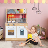 NNECW Wooden Kids Kitchen Set with Pots & Utensils & Range Hood