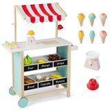 NNECW Kids Wooden Ice Cream Cart with Chalkboard & Storage