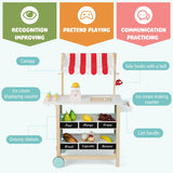 NNECW Kids Wooden Ice Cream Cart with Chalkboard & Storage