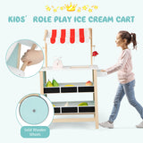 NNECW Kids Wooden Ice Cream Cart with Chalkboard & Storage