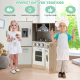 NNECW Wooden Pretend Corner Playset with Cookware Accessories for Kids