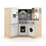 NNECW Wooden Pretend Corner Playset with Cookware Accessories for Kids