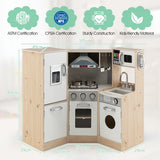 NNECW Wooden Pretend Corner Playset with Cookware Accessories for Kids