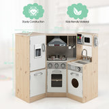 NNECW Wooden Pretend Corner Playset with Cookware Accessories for Kids